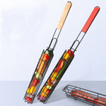 2 pz. Gabbia per barbecue per hot dog, clip per barbecue per salsicce, clip per barbecue, manico in legno, griglia per barbecue, Wood color, Red