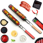 2 pz. Gabbia per barbecue per hot dog, clip per barbecue per salsicce, clip per barbecue, manico in legno, griglia per barbecue, Wood color, Red