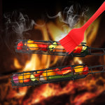 2 pz. Gabbia per barbecue per hot dog, clip per barbecue per salsicce, clip per barbecue, manico in legno, griglia per barbecue, Wood color, Red