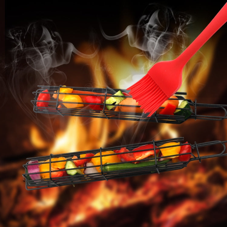 2 pz. Gabbia per barbecue per hot dog, clip per barbecue per salsicce, clip per barbecue, manico in legno, griglia per barbecue, Wood color, Red