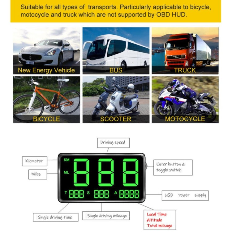 Kingneed C80 HUD da 4,5 pollici Head-up Display GPS Misuratore di velocità Allarme di velocità eccessiva Chilometraggio Orologio altitudine, C80 4.5inch