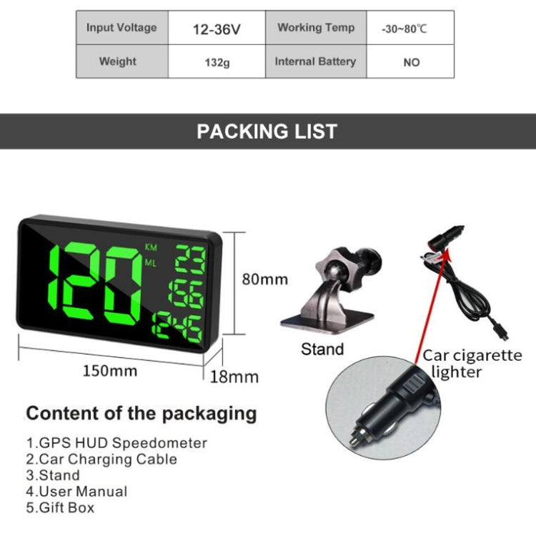 C1090 HUD da 6,2 pollici Head-up Display GPS per auto misuratore di velocità chilometraggio universale allarme di eccesso di velocità/misurazione della velocità satellitare GPS, C1090  6.2 inch