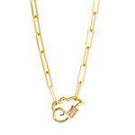 Collana da donna con squisita catena a clavicola in ottone micro-intarsiato con zirconi, Lock, Cloud