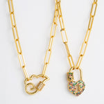 Collana da donna con squisita catena a clavicola in ottone micro-intarsiato con zirconi, Lock, Cloud