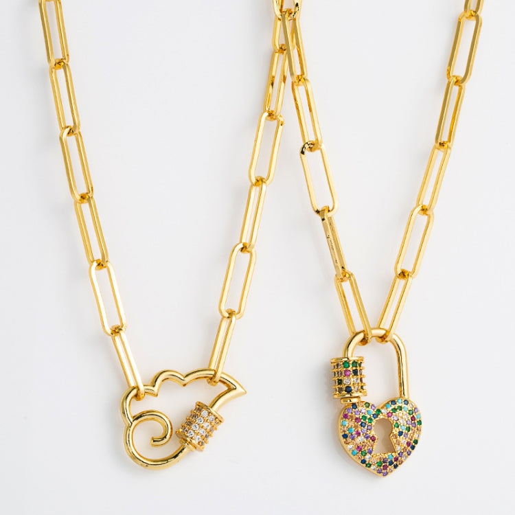 Collana da donna con squisita catena a clavicola in ottone micro-intarsiato con zirconi, Lock, Cloud