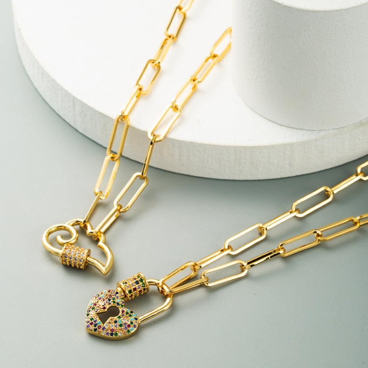 Collana da donna con squisita catena a clavicola in ottone micro-intarsiato con zirconi, Lock, Cloud