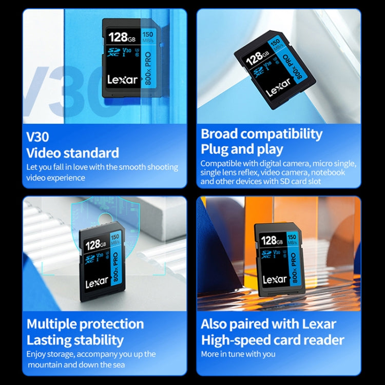 Scheda di memoria per fotocamera reflex ad alta velocità Lexar SD-800X Pro, 32GB, 64GB, 128GB, 256GB, 512GB