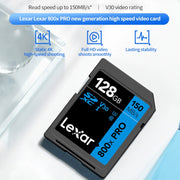 Scheda di memoria per fotocamera reflex ad alta velocità Lexar SD-800X Pro, 32GB, 64GB, 128GB, 256GB, 512GB