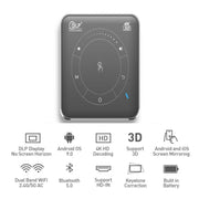Mini proiettore intelligente P11 854x480 DLP con telecomando a infrarossi, Android 9.0, 2 GB + 16 GB, supporto WiFi 2.4G/5G, Bluetooth, scheda TF