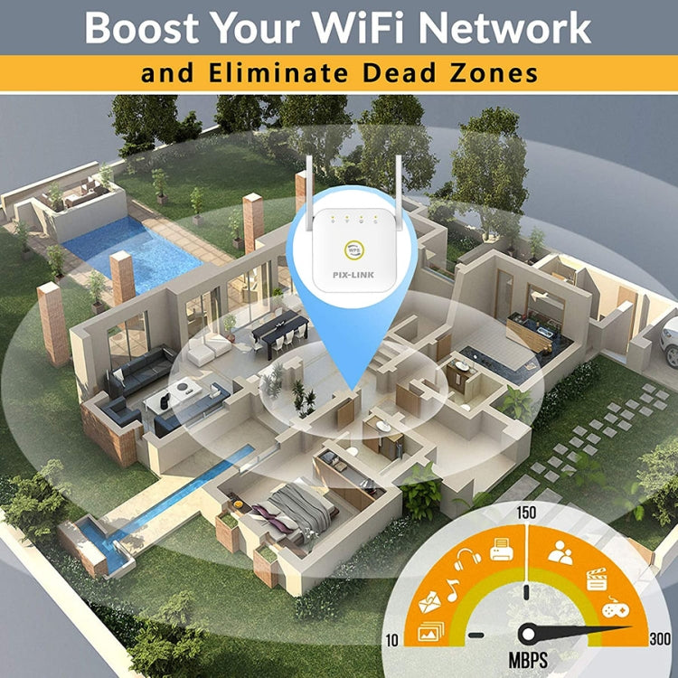 PIX-LINK WR22 Estensore di potenziamento dell'amplificazione del segnale wireless WiFi da 300 Mbps, EU Plug, US Plug, UK Plug, AU Plug