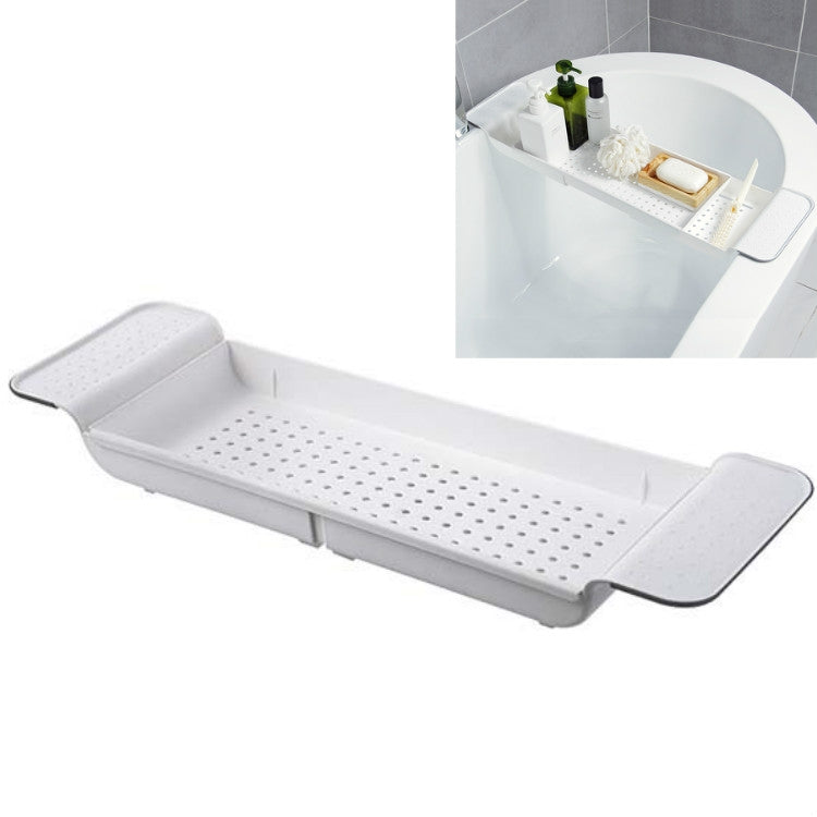 Scaffale per vasca da bagno con scarico a scomparsa Scaffale per vasca da bagno in plastica per vasca da bagno, White+Gray