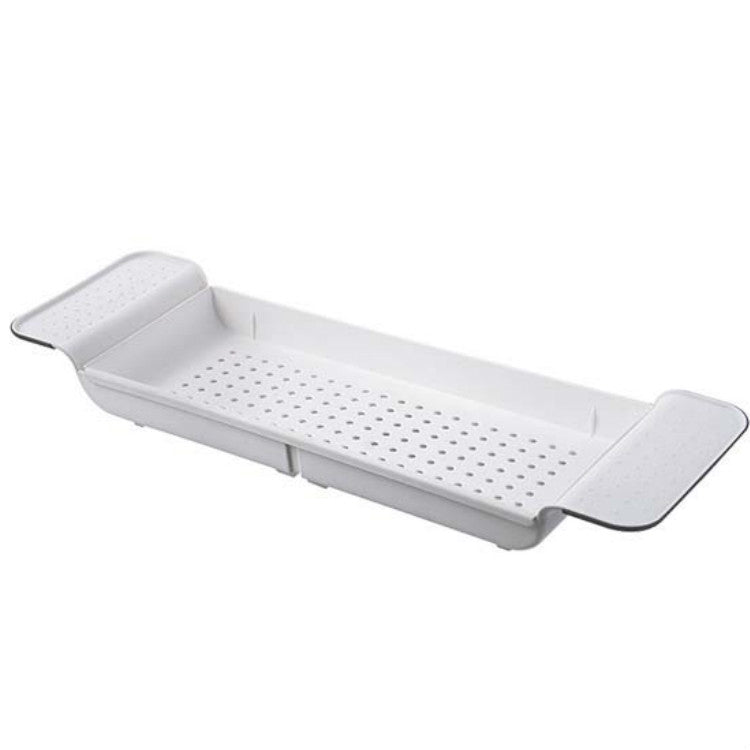 Scaffale per vasca da bagno con scarico a scomparsa Scaffale per vasca da bagno in plastica per vasca da bagno, White+Gray