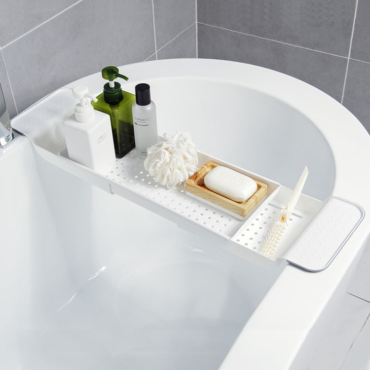 Scaffale per vasca da bagno con scarico a scomparsa Scaffale per vasca da bagno in plastica per vasca da bagno, White+Gray
