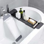 Scaffale per vasca da bagno con scarico a scomparsa Scaffale per vasca da bagno in plastica per vasca da bagno, White+Gray