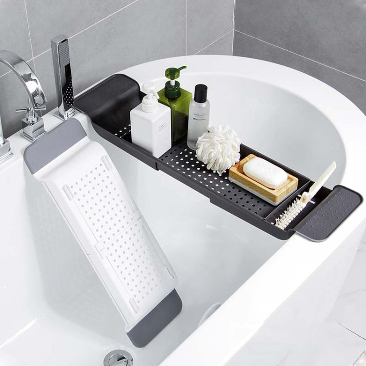 Scaffale per vasca da bagno con scarico a scomparsa Scaffale per vasca da bagno in plastica per vasca da bagno, White+Gray