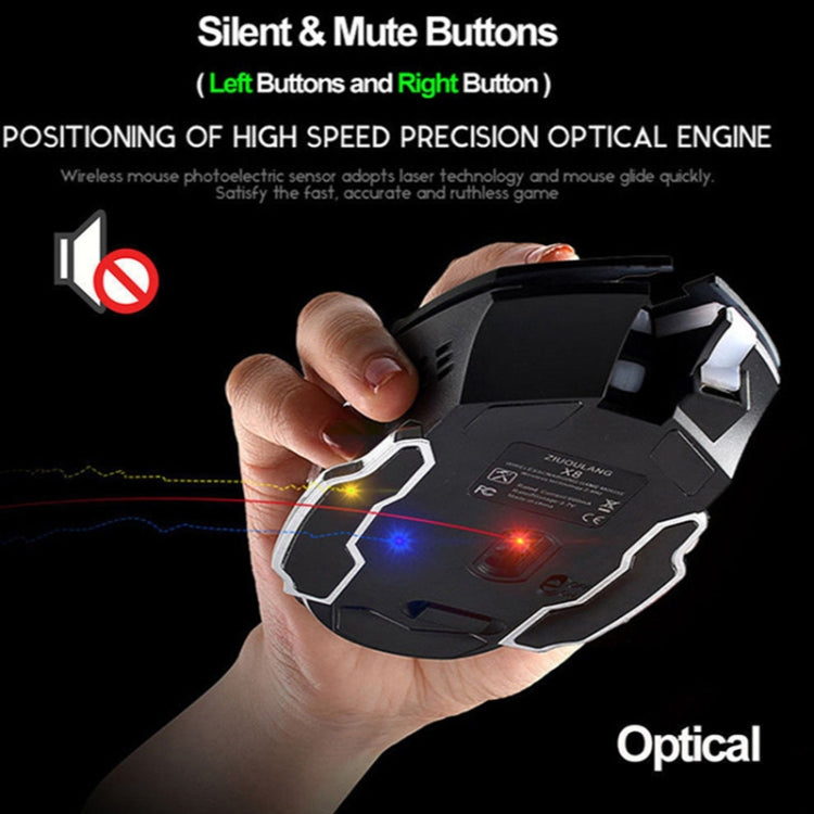 FREEDOM-WOLF X8 2400 DPI 6 tasti 2.4G Mouse meccanico da gioco silenzioso e luminoso con ricarica wireless, X8 Star Black, X8 White, X8 Black, X8 Metal Grey