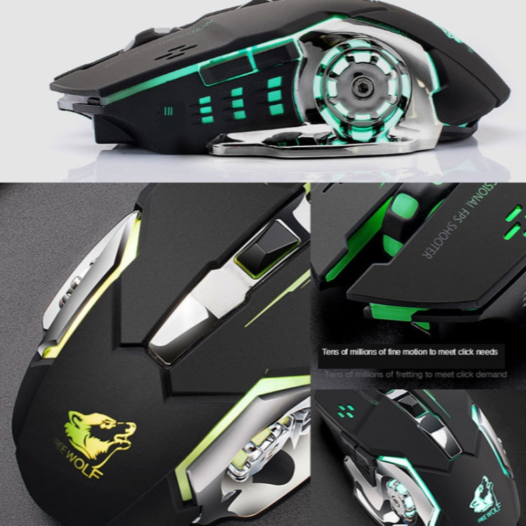 FREEDOM-WOLF X8 2400 DPI 6 tasti 2.4G Mouse meccanico da gioco silenzioso e luminoso con ricarica wireless, X8 Star Black, X8 White, X8 Black, X8 Metal Grey