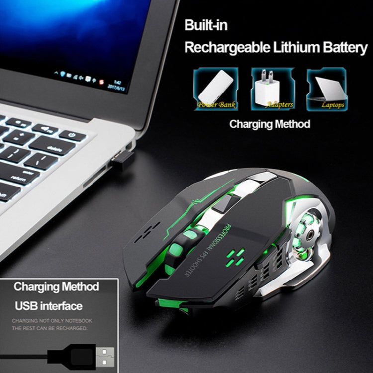 FREEDOM-WOLF X8 2400 DPI 6 tasti 2.4G Mouse meccanico da gioco silenzioso e luminoso con ricarica wireless, X8 Star Black, X8 White, X8 Black, X8 Metal Grey