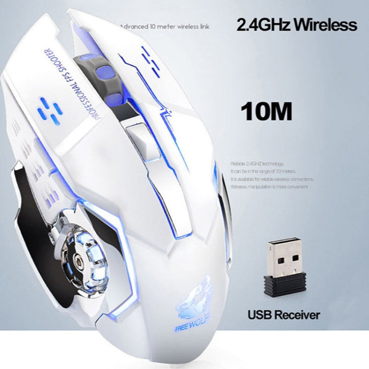 FREEDOM-WOLF X8 2400 DPI 6 tasti 2.4G Mouse meccanico da gioco silenzioso e luminoso con ricarica wireless, X8 Star Black, X8 White, X8 Black, X8 Metal Grey