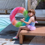 Anello da nuoto in PVC addensato per bambini con fiori arcobaleno di colore sfumato da 2 pezzi, 60cm, 70cm, 80cm, 90cm