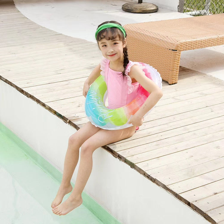 Anello da nuoto in PVC addensato per bambini con fiori arcobaleno di colore sfumato da 2 pezzi, 60cm, 70cm, 80cm, 90cm