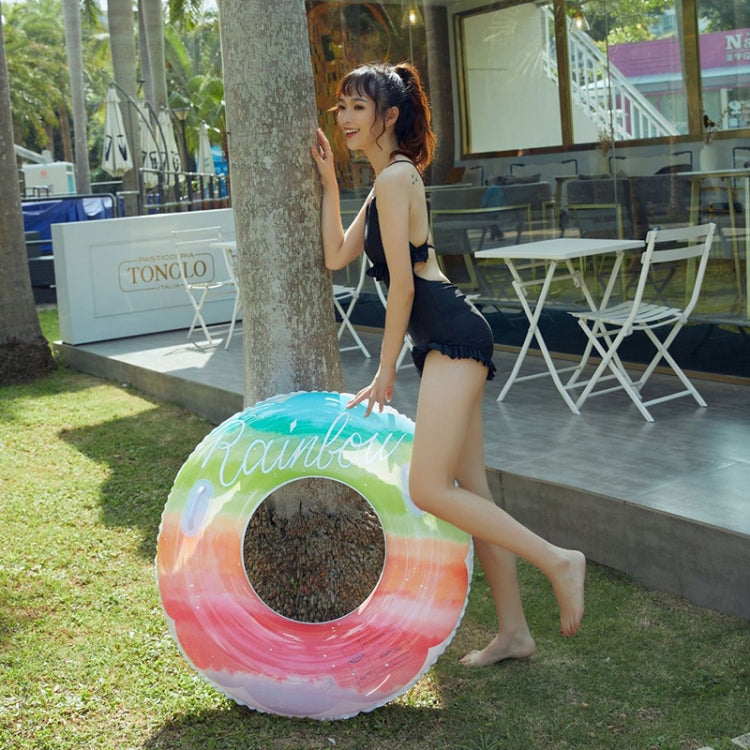 Anello da nuoto in PVC addensato per bambini con fiori arcobaleno di colore sfumato da 2 pezzi, 60cm, 70cm, 80cm, 90cm