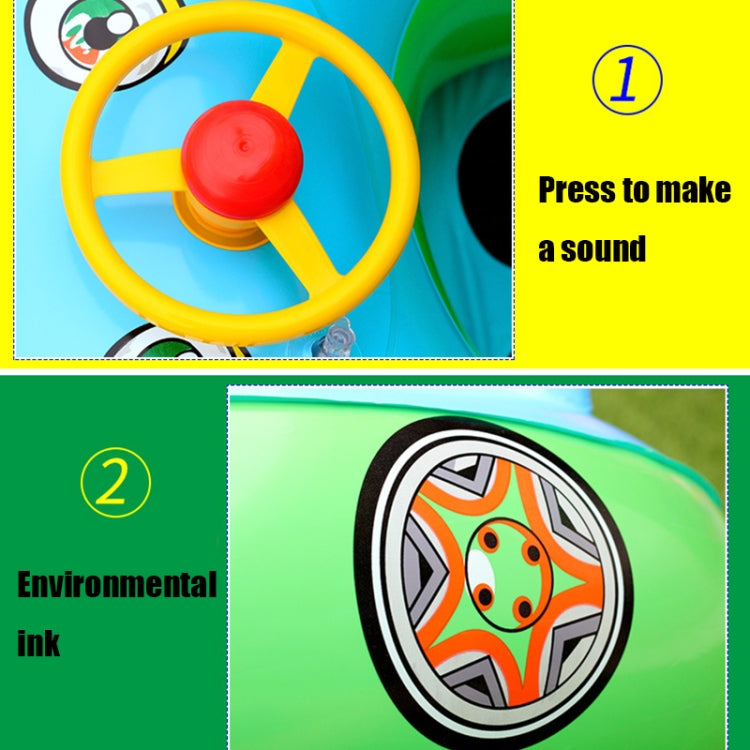 Anello da nuoto gonfiabile a forma di barca per auto con parasole e protezione solare con corno, Light Blue + Green, Purple+Yellow