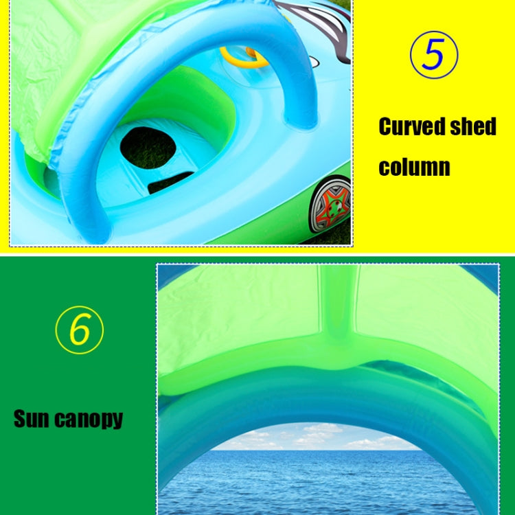 Anello da nuoto gonfiabile a forma di barca per auto con parasole e protezione solare con corno, Light Blue + Green, Purple+Yellow