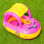 Anello da nuoto gonfiabile a forma di barca per auto con parasole e protezione solare con corno, Light Blue + Green, Purple+Yellow