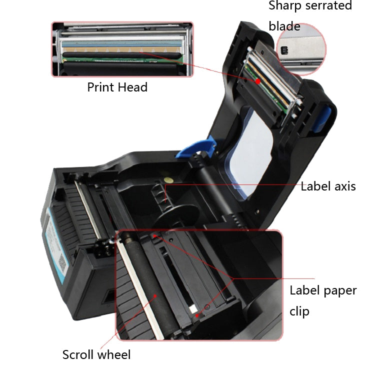 Xprinter XP-370B Stampante per codici a barre Stampante per codici QR autoadesiva Etichetta per abbigliamento Etichetta termica per biglietti, UK Plug, US Plug, EU Plug