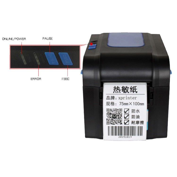 Xprinter XP-370B Stampante per codici a barre Stampante per codici QR autoadesiva Etichetta per abbigliamento Etichetta termica per biglietti, UK Plug, US Plug, EU Plug