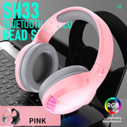 SH33 Cuffie Bluetooth cablate RGB dual-mode per telefono cellulare Cuffie da gioco con riduzione del rumore dei bassi pesanti, Black, Pink