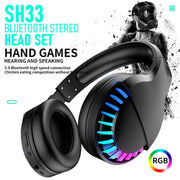 SH33 Cuffie Bluetooth cablate RGB dual-mode per telefono cellulare Cuffie da gioco con riduzione del rumore dei bassi pesanti, Black, Pink