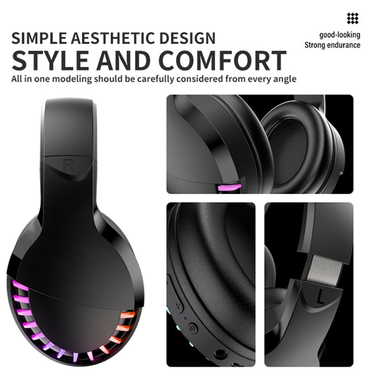 SH33 Cuffie Bluetooth cablate RGB dual-mode per telefono cellulare Cuffie da gioco con riduzione del rumore dei bassi pesanti, Black, Pink