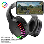 SH33 Cuffie Bluetooth cablate RGB dual-mode per telefono cellulare Cuffie da gioco con riduzione del rumore dei bassi pesanti, Black, Pink
