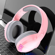 SH33 Cuffie Bluetooth cablate RGB dual-mode per telefono cellulare Cuffie da gioco con riduzione del rumore dei bassi pesanti, Black, Pink