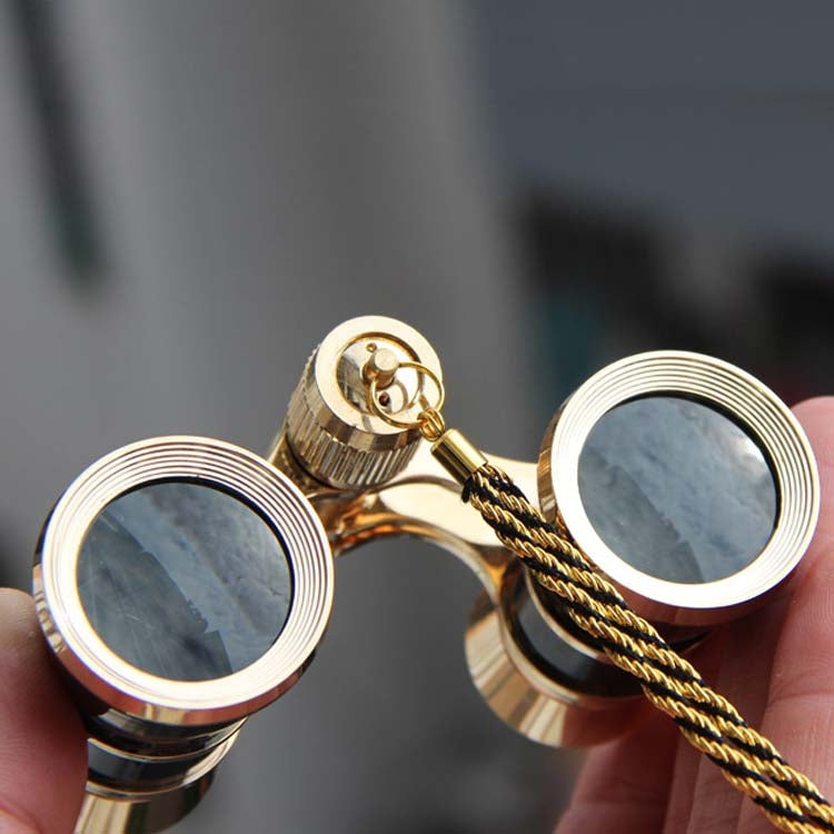 Telescopio per guardare il dramma classico da donna 3x25 mm con binocolo con catena, Gold with Chain, White with Chain, Black with Chain