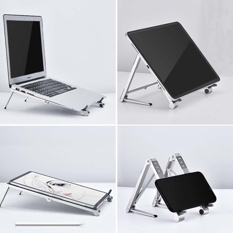 Supporto per laptop in metallo Supporto per computer pieghevole Mini staffa rialzata piatta, Gray, Silver