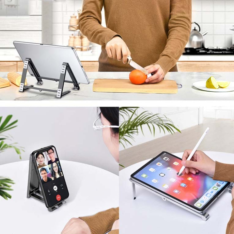 Supporto per laptop in metallo Supporto per computer pieghevole Mini staffa rialzata piatta, Gray, Silver