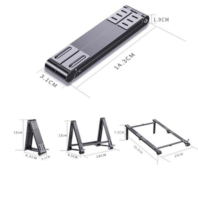 Supporto per laptop in metallo Supporto per computer pieghevole Mini staffa rialzata piatta, Gray, Silver