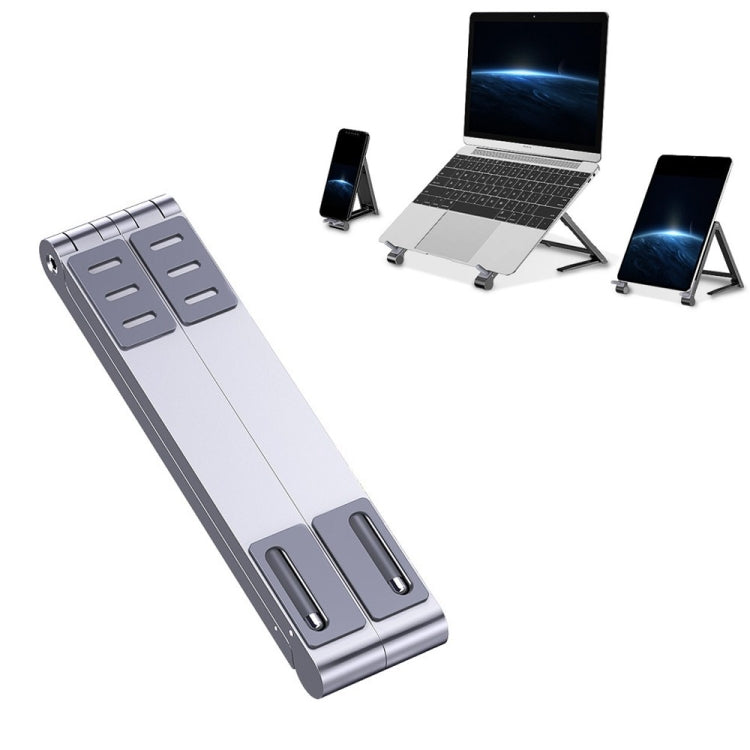 Supporto per laptop in metallo Supporto per computer pieghevole Mini staffa rialzata piatta, Gray, Silver