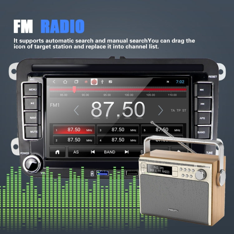 Adatto per Volkswagen Lettore multimediale per auto da 7 pollici Navigazione Bluetooth Macchina per retromarcia integrata Android 10.0, 1+16G, 2+16G, 2+32G