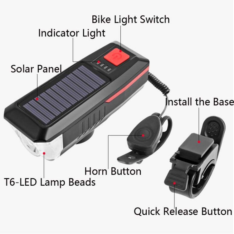 Faro solare per bicicletta, luce per clacson, guida notturna, faro di ricarica USB, attrezzatura per torcia abbagliante per bicicletta, Red, Green, Blue, Orange