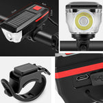 Faro solare per bicicletta, luce per clacson, guida notturna, faro di ricarica USB, attrezzatura per torcia abbagliante per bicicletta, Red, Green, Blue, Orange