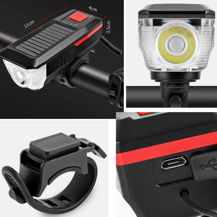Faro solare per bicicletta, luce per clacson, guida notturna, faro di ricarica USB, attrezzatura per torcia abbagliante per bicicletta, Red, Green, Blue, Orange