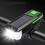 Faro solare per bicicletta, luce per clacson, guida notturna, faro di ricarica USB, attrezzatura per torcia abbagliante per bicicletta, Red, Green, Blue, Orange