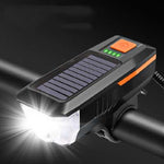 Faro solare per bicicletta, luce per clacson, guida notturna, faro di ricarica USB, attrezzatura per torcia abbagliante per bicicletta, Red, Green, Blue, Orange