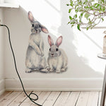 3 adesivi murali rimovibili per la decorazione della casa con due conigli, Two Rabbits