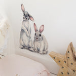 3 adesivi murali rimovibili per la decorazione della casa con due conigli, Two Rabbits