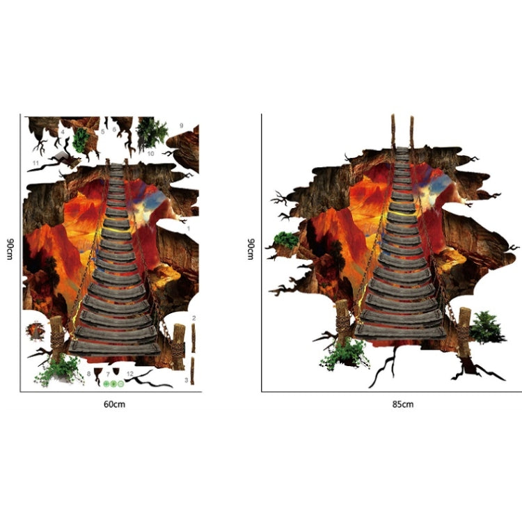 2 adesivi per pavimenti rimovibili in PVC 3D Flame Mountain Cable Bridge, 3D Flame Mountain Cable Bridge